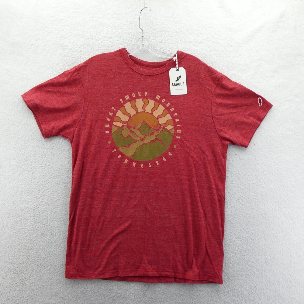 League Shirt Mens Large Great Smoky Mountains Tennessee Red Graphic Tri-Blend